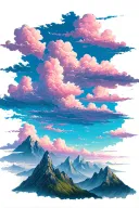 A serene landscape tattoo featuring pink clouds floating over majestic mountains, symbolizing the beauty of nature and the peacefulness of the sky tattoo design idea