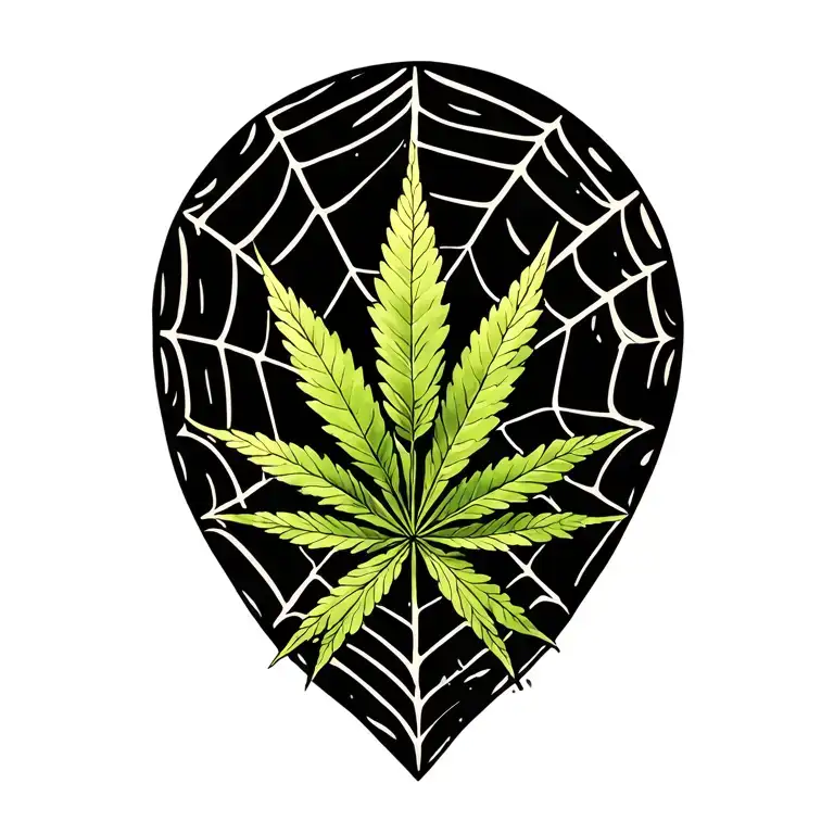 hemp leaf and spider webs surrounding tattoo design idea