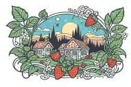 landscape strawberry field cute sparkles tattoo design idea