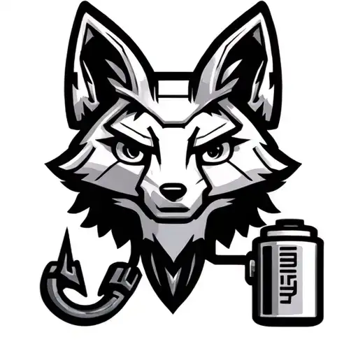 Mechanical fox head logo. Fox head is plugged into a battery. Low detail, simple design. tattoo design idea