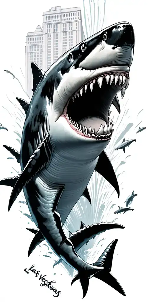 Las Vegas strip underwater with sharks swimming tattoo design idea