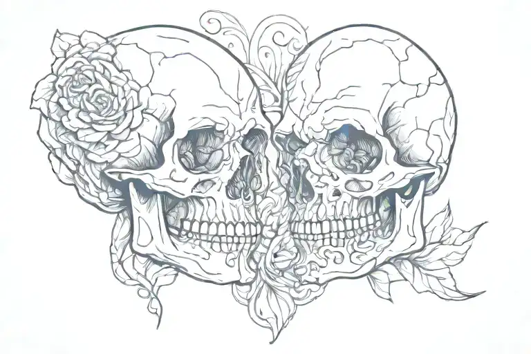 2 skulls in love tattoo design idea