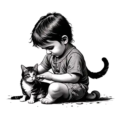 Palestinian child feeding a cat tattoo design idea