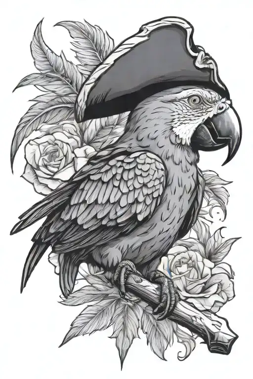 parrot with pirate hat and wooden leg tattoo design idea