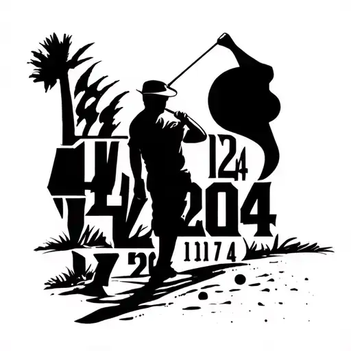 golfer silhouette with roman numerals 14 12 2024 tattoo design idea