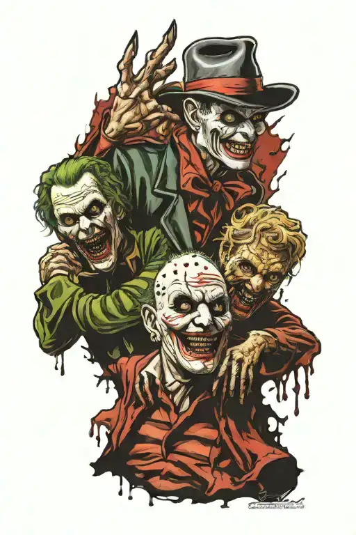 half joker and Freddy Krueger slaughtering a victim tattoo design idea