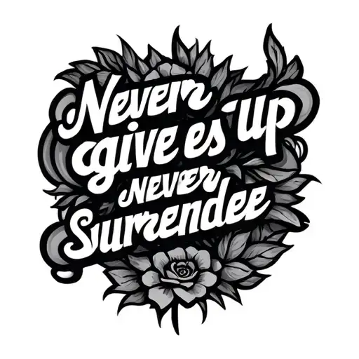 tattoo that says "Never give up, Never surrender" tattoo design idea