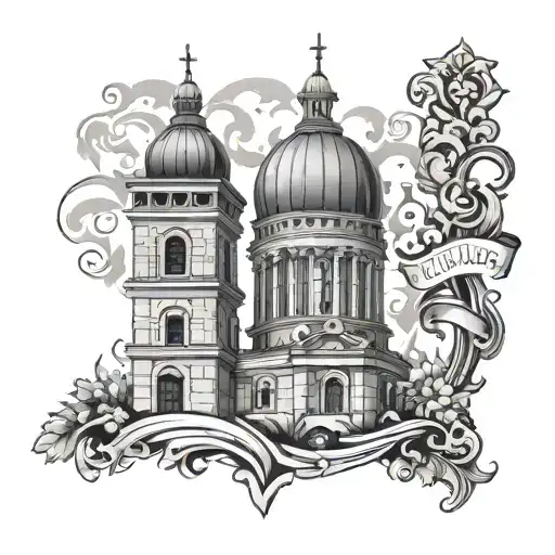 name with bell tower shape tattoo design idea