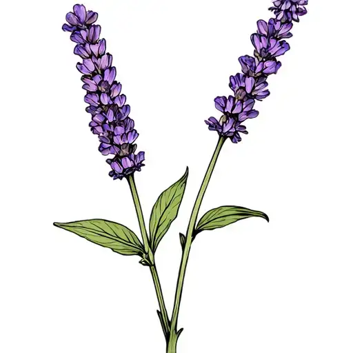 2 English lavender flowers outlining, smooth leaves, taper the flower more, fine line tattoo design idea