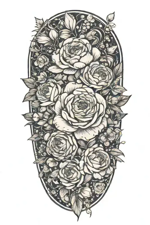 rose, daisy, peony, cosmos flower bouquet tattoo design idea