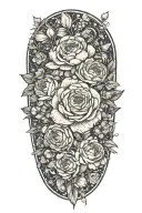 rose, daisy, peony, cosmos flower bouquet tattoo design idea