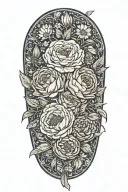 rose, daisy, peony, cosmos flower bouquet tattoo design idea