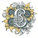 Sunflowers and Horseshoes with the Initials "A", "D", "B", "S" tattoo design idea