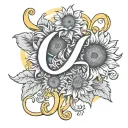 Sunflowers and Horseshoes with the Initials "A", "D", "B", "S" tattoo design idea
