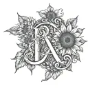 Sunflowers and Horseshoes with the Initials "A", "D", "B", "S" tattoo design idea