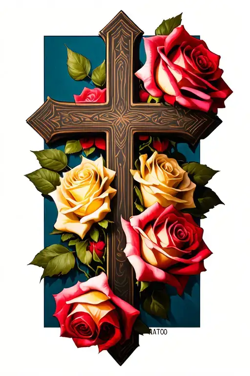 roses and cross tattoo tattoo design idea