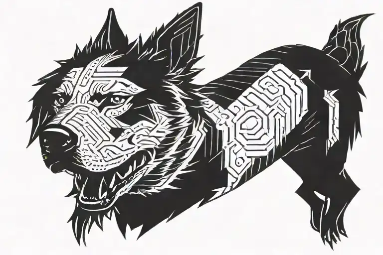 black dog from cyberpunk 2077 tattoo design idea