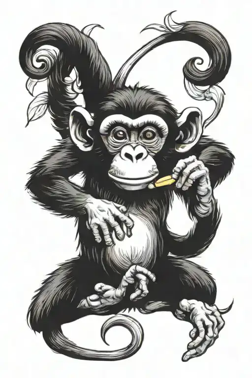 monkey eating banana tattoo design idea