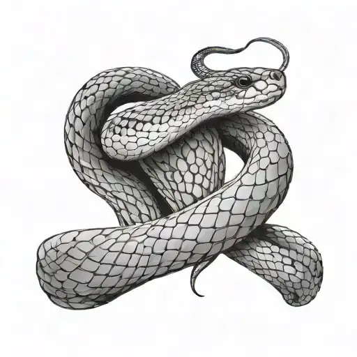 the snake wrapped itself around the arm, sticking out its forked tongue, forearm tattoo design idea