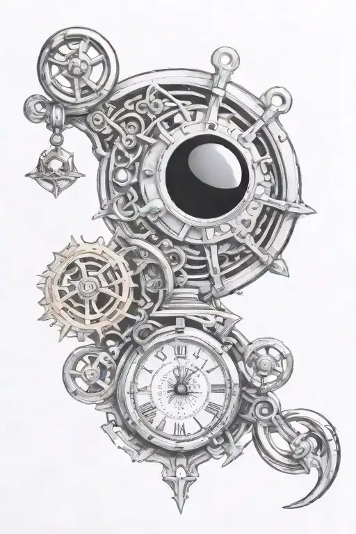 mechanical pendulum hanging from reapers scythe  tattoo design idea