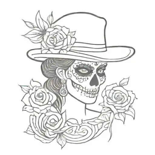la catrina and mask holding tattoo design idea