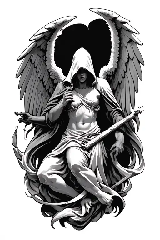 Hooded Angel killing A Demon tattoo design idea