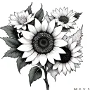 2 apple blossoms, a sunflower, and an indian blanket flower tattoo design idea