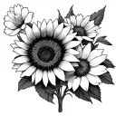 2 apple blossoms, a sunflower, and an indian blanket flower tattoo design idea