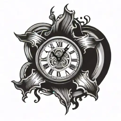 heart broken clock tattoo design idea