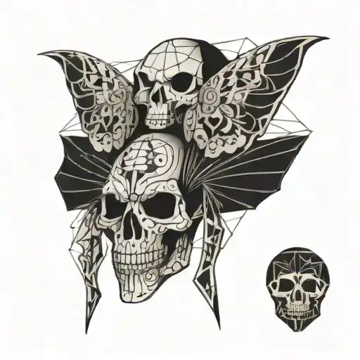 Death moth and skull  tattoo design idea