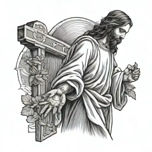 jesus standing in rob praying  tattoo design idea