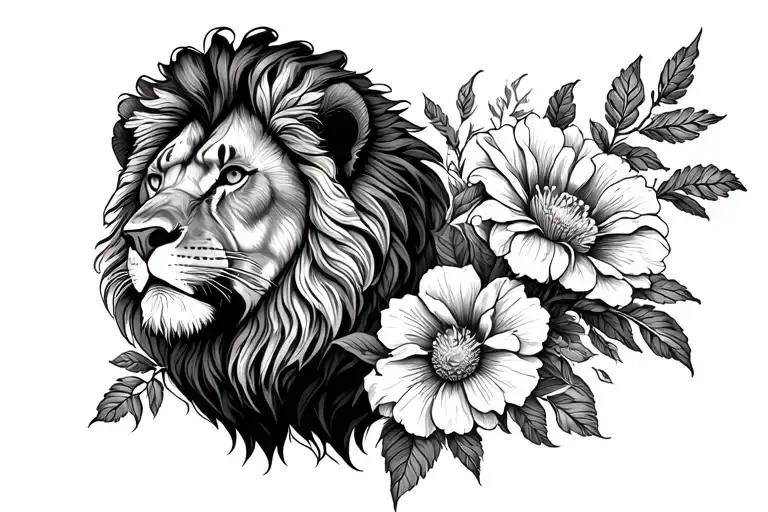 Lion and a flower  tattoo design idea