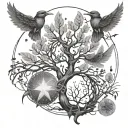 esoteric tattoo. kandalini. dopamine. serotonin. phoenix constellation. wings of vona. guiding star. DNA. tree roots. tattoo design idea