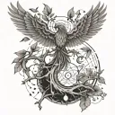 esoteric tattoo. kandalini. dopamine. serotonin. phoenix constellation. wings of vona. guiding star. DNA. tree roots. tattoo design idea