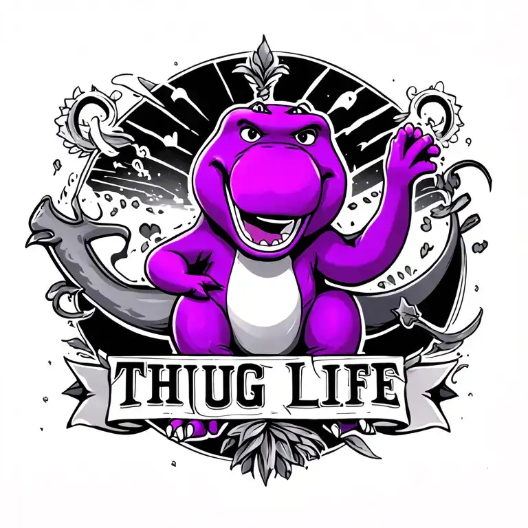 thug life barney the purple dinosaur tattoo design idea