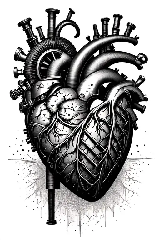 Incorporate a Ford truck grille into a steampunk mechanical heart design tattoo design idea