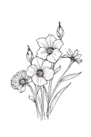 Gladiolus, Poppy, Aster, Morning Glory flowers intertwined tattoo design idea