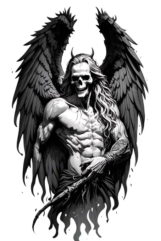 death angel burnt wings male demon half angel tattoo design idea