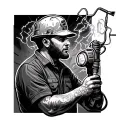 Electrician with lighting tattoo design idea