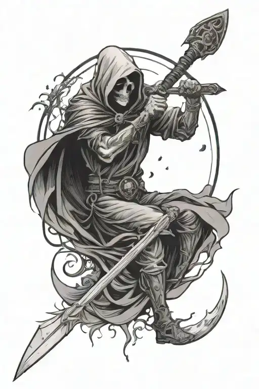 Death with a scythe and the moon tattoo design idea