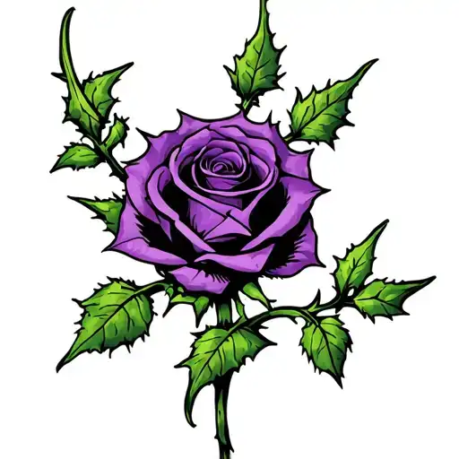 purple rose with thorns wrapped tattoo design idea