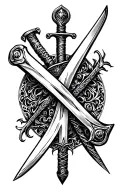 2 swords crossed tattoo design idea