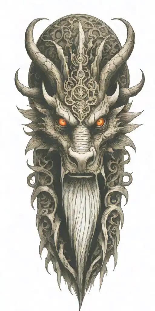 old wise intelligent wood dragon wrapped tattoo design idea