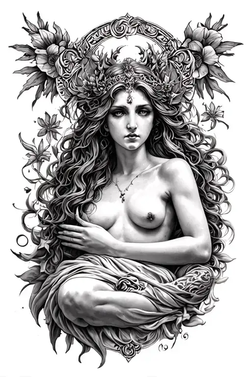 goddess Lilith surrounded tattoo design idea