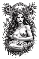 goddess Lilith surrounded tattoo design idea