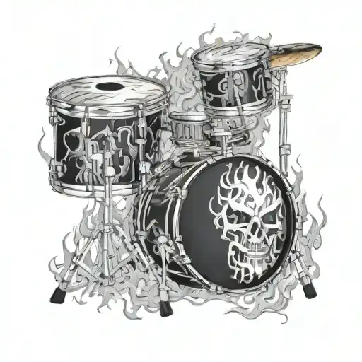 8 piece heavy metal double kick drum kit engulfed in flames tattoo design idea