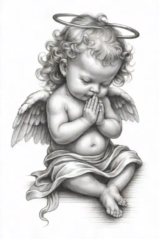 praying baby angel tattoo design idea