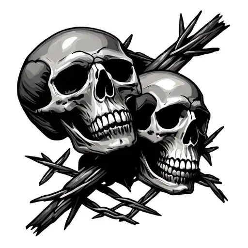 barbed wire and skulls tattoo design idea