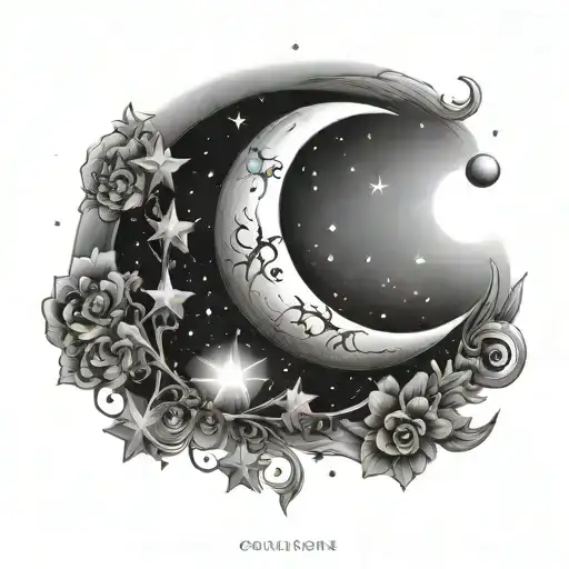 Crescent Moon and Stars:  The crescent moon symbolizes quiet strength and mystery, while a few stars around it represent tattoo design idea