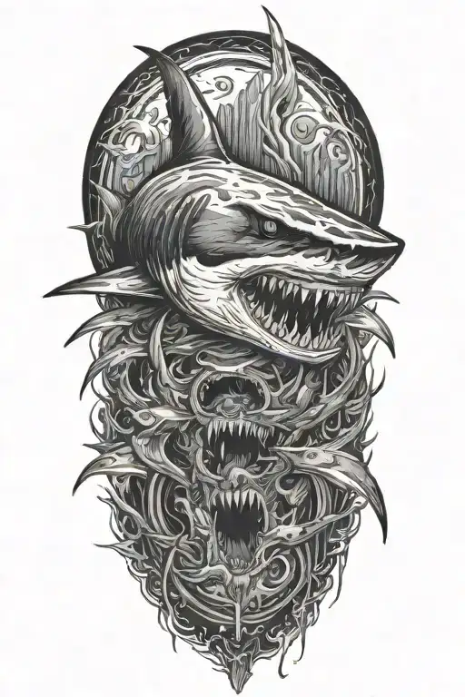 horror shark tattoo design idea